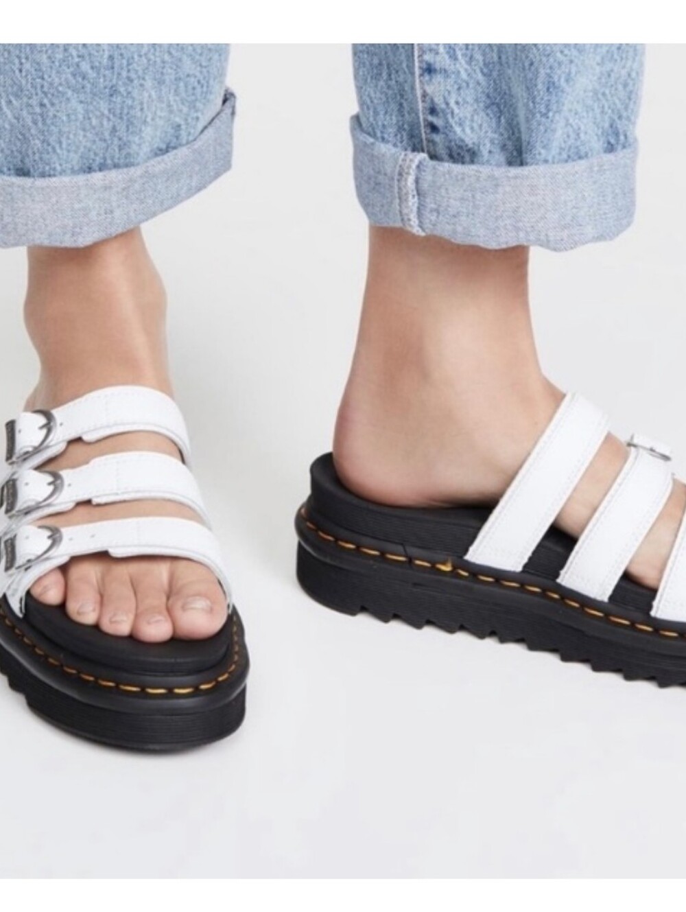 Dr. Martens Blaire White Hydro Leather Sandal Slides Size 9